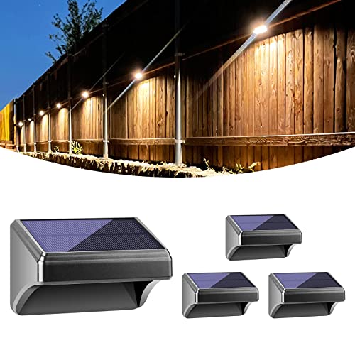Bridika Solar Fence Lights Warm White & White, Solar Outdoor Wall Lights, Fence Solar Lights Outdoor...