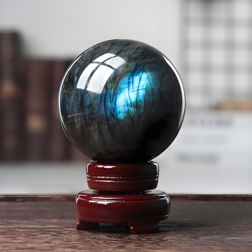 QWZTAEOZA Crystal Ball Labradorite Gray Moonstone Raw Stone Ornaments,60mm