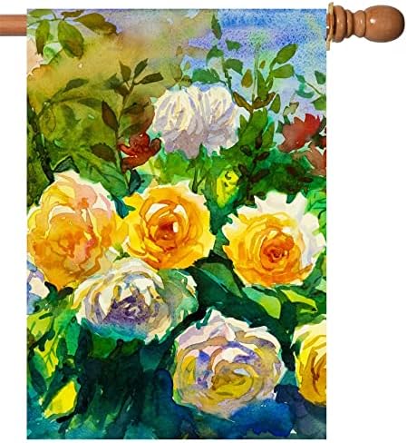 Txtains Watercolor Abstract Colorful Roses Flowers Spring Summer Art House Flag 28 x 40 Inch Double Sided Garden Yard Outdoor Banner Decor