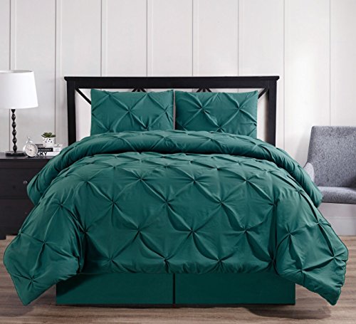 Royal Hotel Bedding Oxford Decorative Pinch Pleat Comforter Set, 4 Pieces, Hypoallergenic Comforter, Down Alternative Fill, Queen, Teal #TOP20