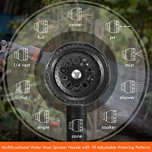 4 Pcs Water Hose Nozzle Garden Hose Sprayer with 10 Adjustable Spray Patterns Heavy Duty High Pressure Water Gun for Watering Plants Washing Cars and Showering Pets by Hoolerry - Used condition - Image 5