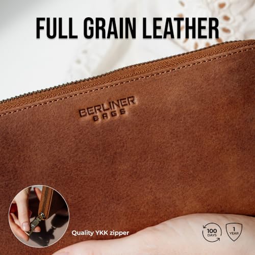 Image of Berliner Bags Lyon Premium Leather Wallet, RFID Protective Clutch, Purse or Purse for Women, camel, One Size, Vintage