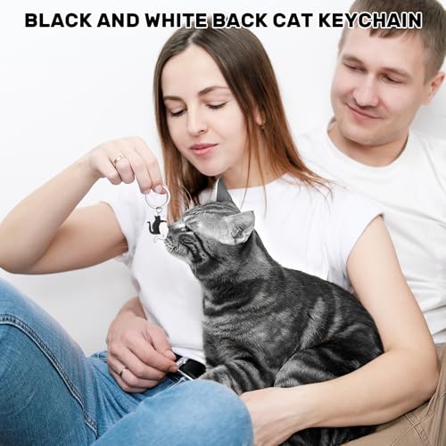 THKO Schlüsselanhänger Katze, Haustier Edelstahl Glücksbringer in Geschenkbox für Frauen und Männer Niedliche Tasche Auto Schlüsselanhänger Schwarze Katze Ideal zum Verschenken
