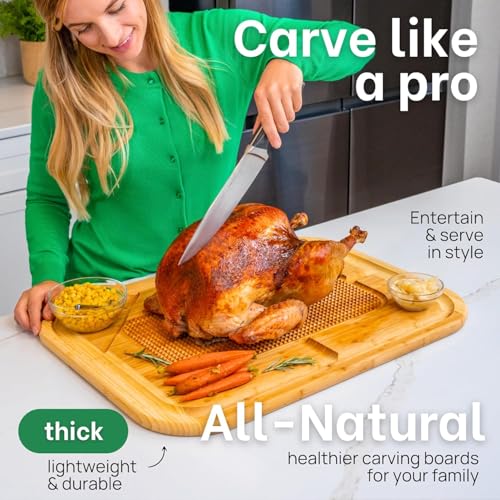 Image of Large Cutting Board Natural Bamboo Wood Chopping Cutting Board for Kitchen Vegetables, Fruits & Cheese, BPA Free, Eco-Friendly, Anti-Microbial Durable and Easy to Clean (39 x 31cm)