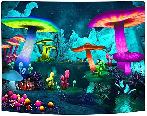 Jiamusi Astronaut and Mushroom Forest Planet Blacklight Tapestry UV Reactive Tapestry for Bedroom Trippy Tapestry black light Tapestry aesthetic Wall Hanging for Room Home Decor