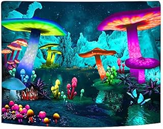 Jiamusi Astronaut and Mushroom Forest Planet Blacklight Tapestry UV Reactive Tapestry for Bedroom Trippy Tapestry black light Tapestry aesthetic Wall Hanging for Room Home Decor