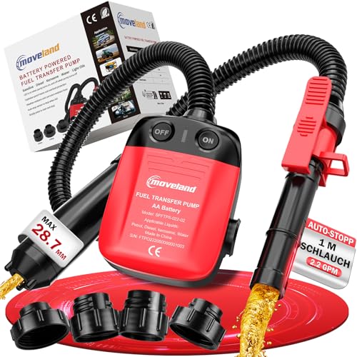 moveland Benzinpumpe Elektrisch - Effiziente und sichere Benzinpumpe Für Kanister - Kraftstoffpumpe mit Überlaufschutzsensor - mit 4 Größenadaptern Schlauch 2.2 GPM für Traktor Generator Rasenmäher