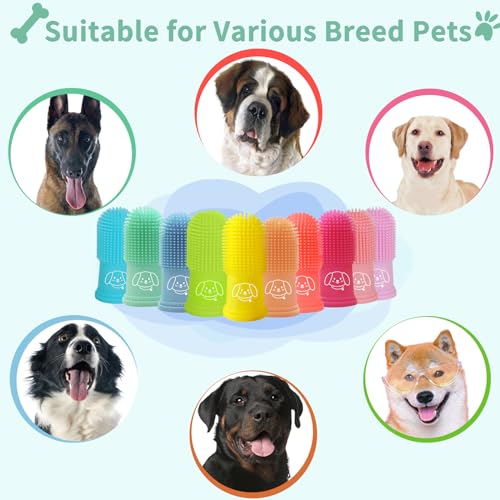 Image of Dog Finger Toothbrush for Pet: 10pcs Puppy Teeth Brushing Kit - Doggie Dental Cleaning Fingertip Fingerbrush