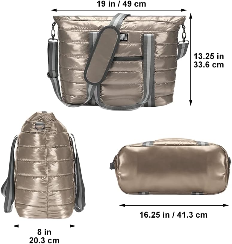 Women Tote Bag, Quilted Puffer Work Shoulder Bag with Laptop Compartment Trolley Sleeve, Large Puffy Travel Handbag