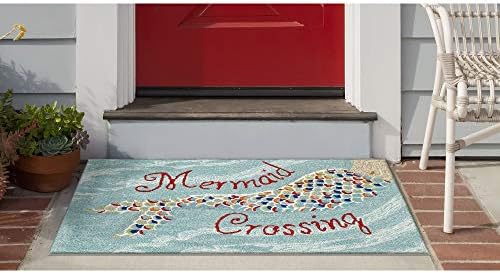 Liora Manne Frontporch Indoor Outdoor Rug - Novelty Design, Hand Hooked, Weather Resistant, UV Stabilized, Foyers, Porches, Patios & Decks, Mermaid Crossing, 2'6 x 4'