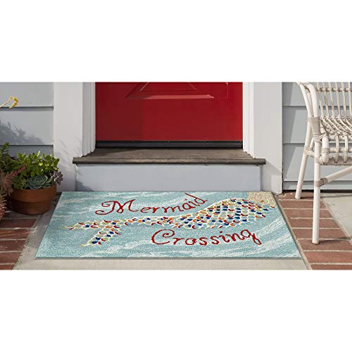 Liora Manne Frontporch Indoor Outdoor Rug - Novelty Design, Hand Hooked, Weather Resistant, UV Stabilized, Foyers, Porches, Patios & Decks, Mermaid Crossing, 1'8