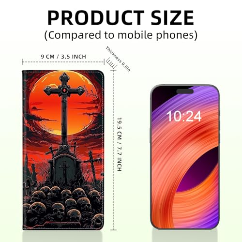 Long Women Wallet, Ultra Slim Thin Wallet for Women, RFID Blocking PU Leather Credit Card Holder, Multi-Card Slots Business Travel Bifold Clutch, Crossed Skulls2