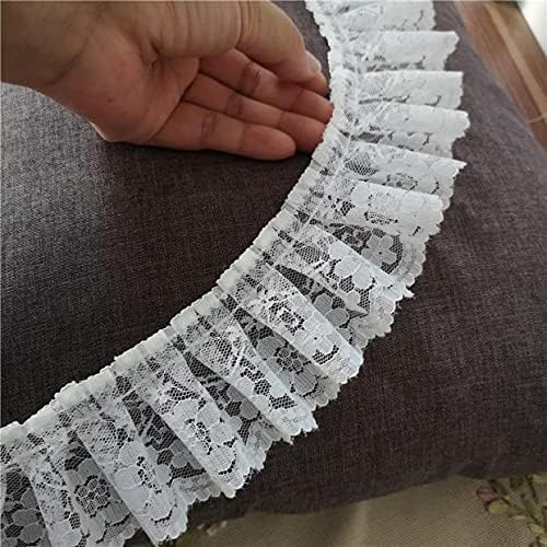 Dressmaking Frilled Trim, 1Yards 91cm Pleated Guipure Tulle Ribbon 5.5cm DIY Sewing White Black Fabric Dress Decoration Clothes Crafts(White)