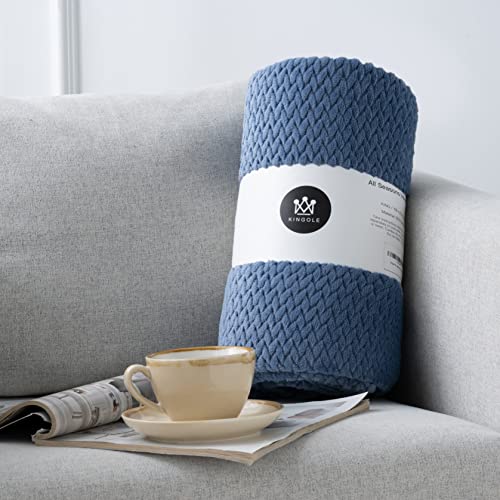 Kingole Flannel Fleece Luxury Throw Blanket, Sapphire Blue Twin Size Jacquard Weave Pattern Cozy Couch/Bed Super Soft And Warm Plush Microfiber 350Gsm (66 X 90 Inches) #TOP1