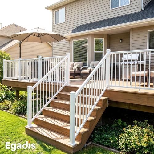 Image of Egadis 1 Pack 36 in. H x 6 ft. W Porch and Deck Railing Kit, Aluminum Railling Kit, White Outdoor Textured Powder-Coat Finish Rail Modular System for Decks, Porches & Balconies (1 Post, 1 Panel)