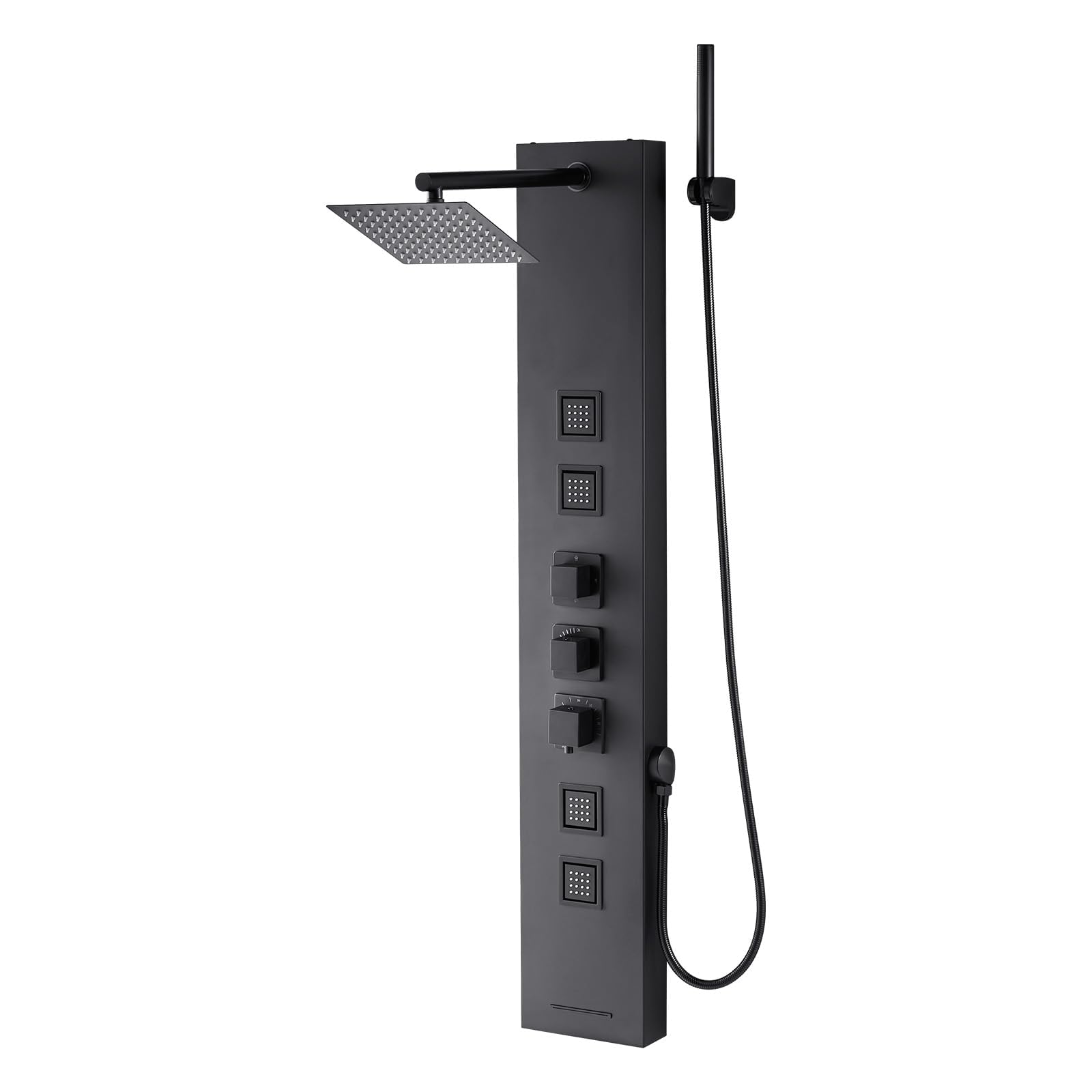 VEVOR Duschpaneel-Turmsystem (4 in 1) mit Regenwasserfall-Duschkopf, (124 cm) Duschsäule aus gebürstetem Edelstahl, Regenmassagesystem zur Wandmontage, mit Handbrause & 4 kleiner Massagedüsen