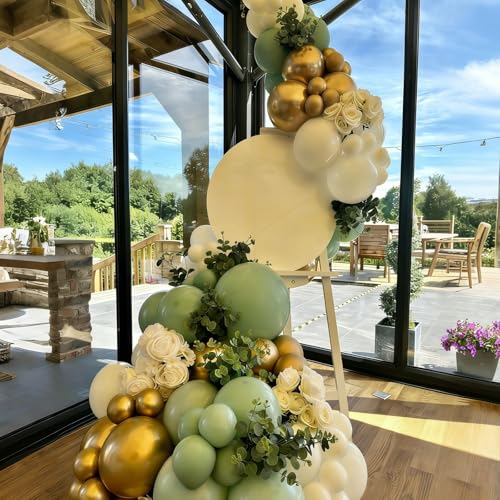 Image of Sage Green Balloon Arch Garland Kit, Sage Green White Gold Balloons for Boho Birthday Wedding Bridal Baby Shower Engagement Party Decorations