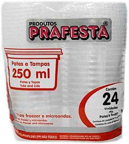 Pote Descartável, Prafesta, 250 ml, Redondo, Com Tampa, Pacote com 24 Unidades