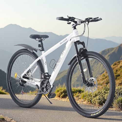BSTSEL 24/26/27.5/29 Inch Mountain Bike with Front Suspension Fork Mountain Bicycle 21 Speeds with Dual Disc-Brake Suitable for Over 18 Years (29 Inch White)