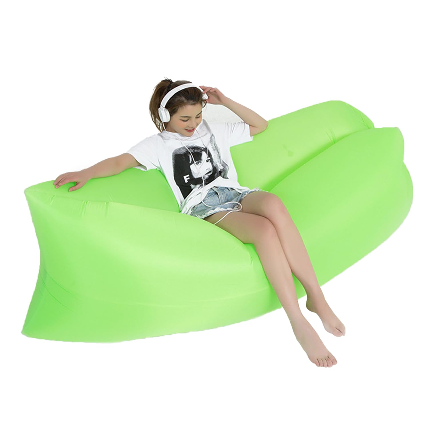 Inflatable Lounger Air Sofa, Lounger Lazy Sofa, Outdoor Camping Chair Waterproof Anti Air Leaking, Portable Lazy Sofas Bring Storage Bag, Inflatable Mattress for Swim,Camping,Beach,Park,Pool (Grenn)