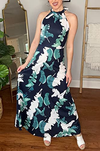 Image of STYLEWORD Women's Summer Floral Halter Maxi Dress Vacation Semi Formal 2026