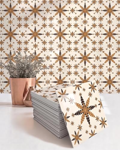 MOKunKung Peel and Stick Tile, 10" x 10", 8 Pack, Self Adhesive Modern Farmhouse Floral Pattern PVC Wall Tiles for Kitchen Backsplash, Bathroom & Home