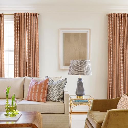 Terracotta Linen Curtains with Geometric Stripe Pattern Light Filtering Semi Sheer Drapes Rust Colored Boho Farmhouse Window Panels Textured Rustic Curtains 84 inch Long for Living Room Bedroom by Meikelor - Used condition - Image 6