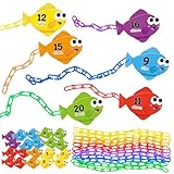 Cinrobiye 260 Pcs Math Chain Link Game Math C Clips Plastic Chain Links Number Matching Counting Card Activity Kits Color Sorting Montessori Sensory for Preschool Skill Educational Learning Gift