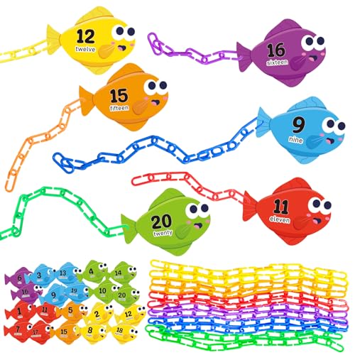 Cinrobiye 260 Pcs Math Chain Link Game Math C Clips Plastic Chain Links Number Matching Counting Card Activity Kits Color Sorting Montessori Sensory for Preschool Skill Educational Learning Gift