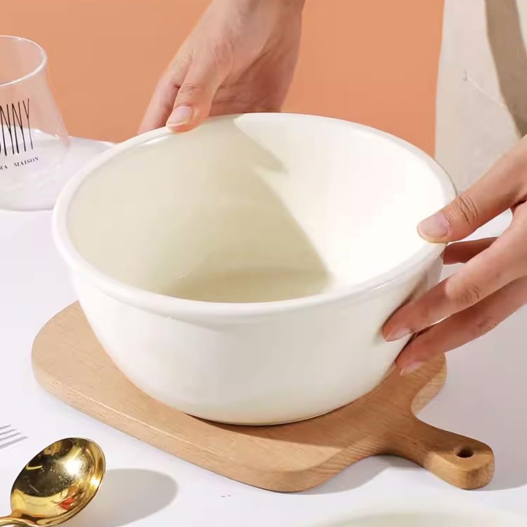 Suppenschüssel Schüssel für Suppe aus Keramik im japanischen Creme-Stil, große Porzellanschale, für Instant-Nudeln, verdickt, Salatschüssel
