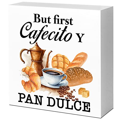 LVQHI Coffee Bar Decorations In Spanish, But First Cafecito Y Pan Dulce Sign, But First Coffee Sign, Mexican Kitchen Accessories, Cafe Table Puerto Rico Quote Decoration, 5