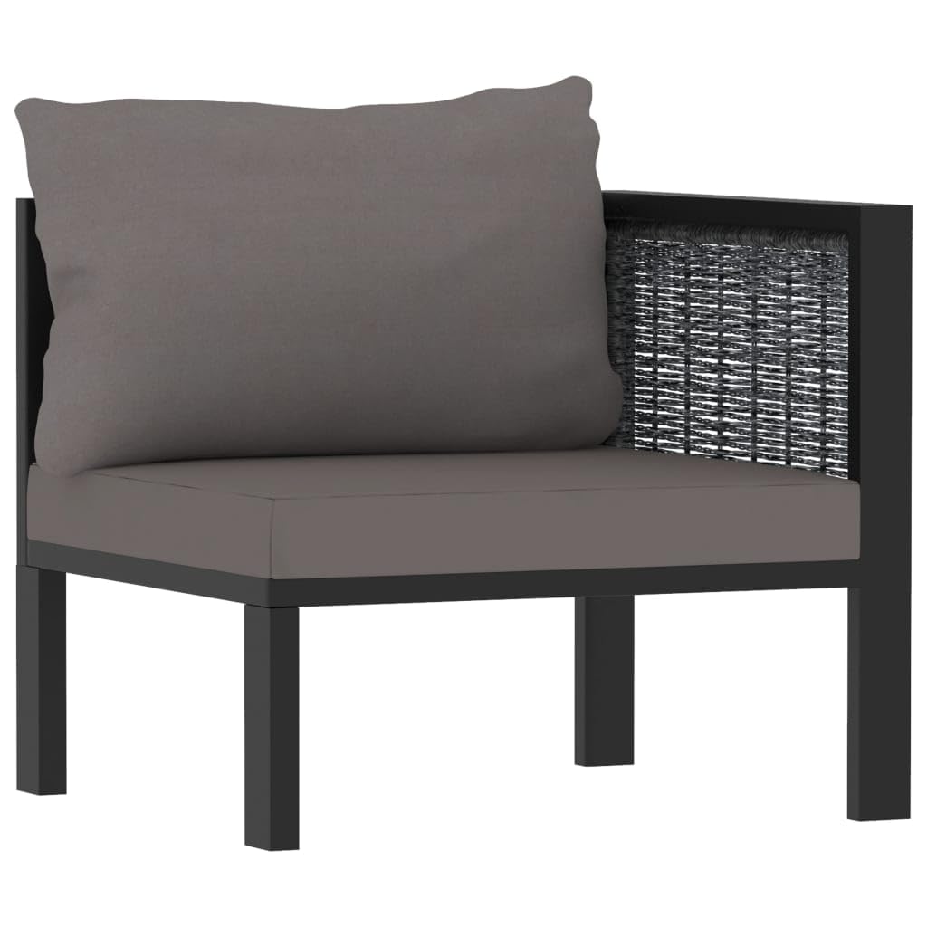 Set di 3 posti con cuscino, colore antracite, in polyrattan, mobili da giardino, per terrazza, giardino, balcone