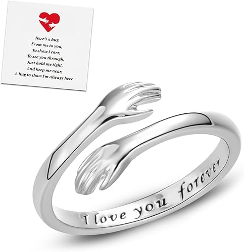 Anillos de abrazo para mujeres y niñas, anillo ajustable chapado en oro de 14 quilates para hija de mamá, regalo para adolescentes y parejas, Sin