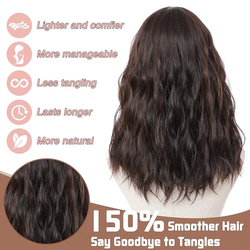 Buppler Brown Highlight Wig 18 Inch Medium Length Wigs For Women Middle Part Synthetic Hair Wavy Wig With Upgraded Strands,Natural Hair Wig For Daily Party/Halloween Use 18Inch,Brown Highlight thumb #3