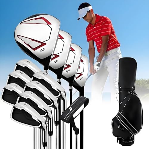 CFDZCP Juego Completo De Palos De Golf For Hombre, 12 Piezas, Palos De Golf For Diestros, Palo De Madera 1/3/5/4H, Hierros 5/6/7/8/9/P/S Y Putter, con Bolsa De Golf.(Steel Pole)