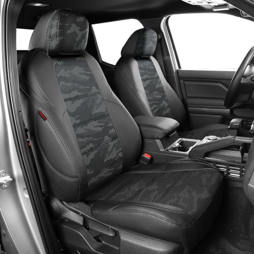 Image of EKR Tacoma Leather Car Seat Covers Custom Fit for Toyota Tacoma 2012 2013 2014 2015 (Regular Seats) - Truck Seat Covers Full Set,Faux Leather(Black /Gray Camo A122)