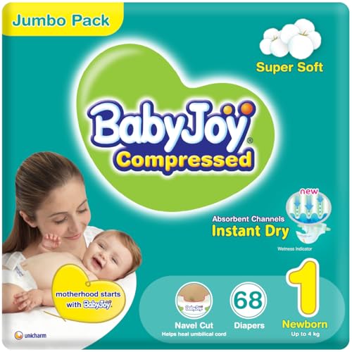 Babyjoy 2X Compressed Diaper Jumbo Pack New Born Size 1 Count 68 Up To 4 Kg