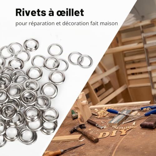 Luabue 14mm Kit de Grommets Eyelets Outils 100PCS Œillet et 100PCS Rondelle – vue 3