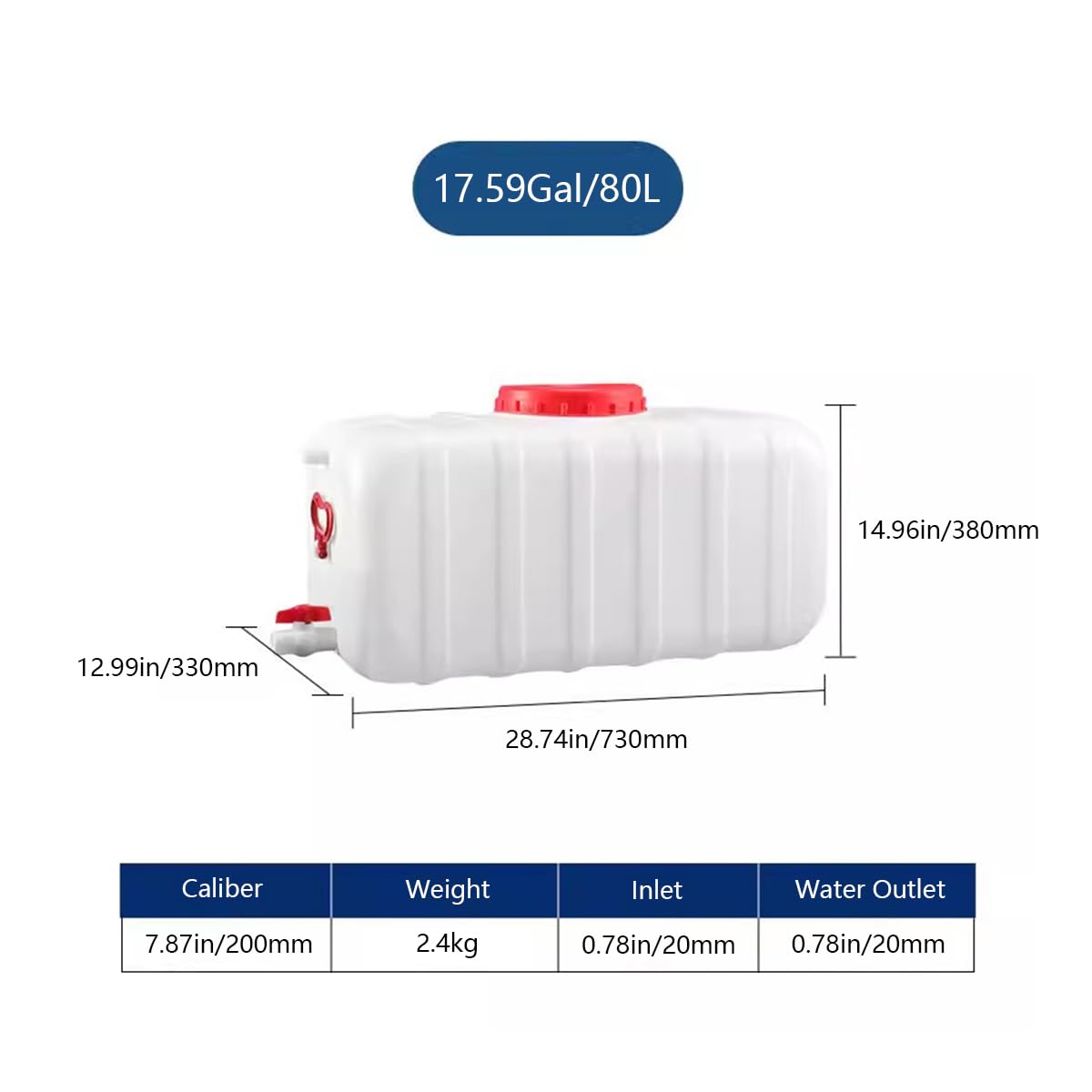 Watertank Witte Watertank Met Kraan, 25L/45L/80L/110L Dikke Plastic Horizontale Wateropslagcontainer, Rechthoekige Opslagtank Met Deksel, Draagbare Campingwatercontainer Voor Veld T (80L