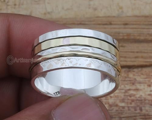 Miniatura 3 de 925 Silver Ring, Handmade Ring Women, Wide Band Ring, Spinning Silver Ring, Fidget Spinner Ring, Anxiety Spinner Ring, Spinner Band Ring, Thumb