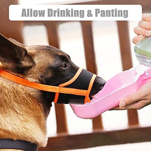 Maulkorb für Hunde, Maulkorb mit Klettverschluss Weich, Verhindert Beißen, Sicher Atmungsaktives Bellen und Kauen, mit Verstellbarer Schlaufe, Atmungsaktives Mesh - Orange, L