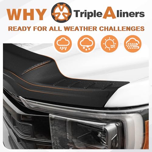 Image of TripleAliners Hood Bug Deflector Protector for 2021-2025 2026 Ford F150 | (Not Fit Tremor /Raptor, 2024+Platinum /King Ranch), Hood Protector, Bug Deflector Shield Replacement, Flexible TPE Material