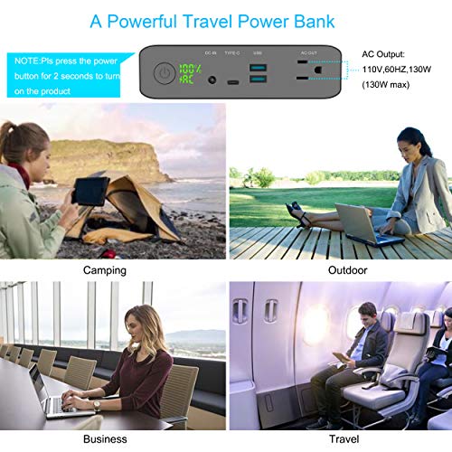 Krisdonia Ac Outlet Portable Charger 60000Mah 110V/130W Laptop Power Bank With Ac Outlet, 2 Usb Qc 3.0 And Type-C For Laptop, Cpap, Drone, Projector, Smartphone And Others #TOP1