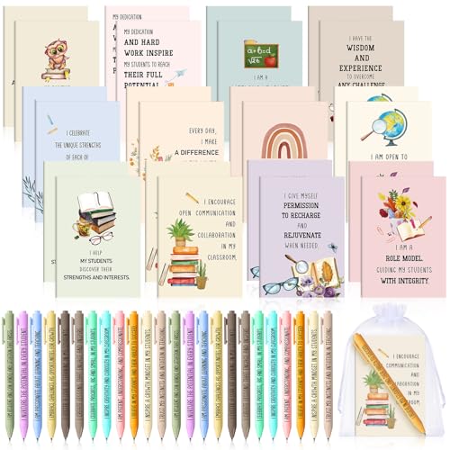 Image of Mooliwe 24 Pcs Positive Affirmation Gift Set Gratitude Notebooks with Pens Small Bags Motivational Encouragement Notepads Daily Affirmations Journal for Women Stress Relief Self Care (Teacher)