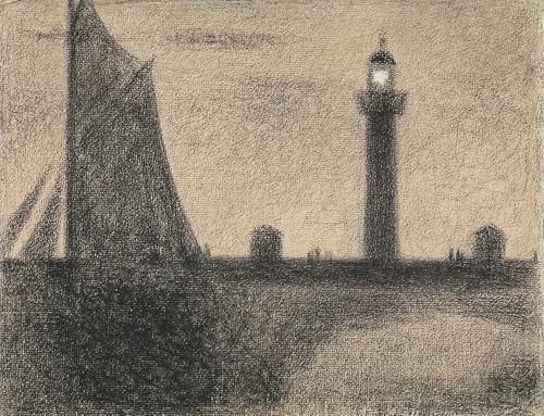 Lienzo de pintura mural del faro de Honfleur de Seurat: arte vintage de 60x90cm