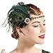 BABEYOND 1920s Flapper Headband Roaring 20s Headpiece Gatsby Ostrich Feather Headpiece with Crystal (Peacock)