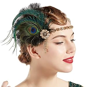 Coucoland Great Gatsby Hoofdband voor dames, jaren 20, met pauwenveren, jaren 20-stijl, voor carnaval of kostuum
