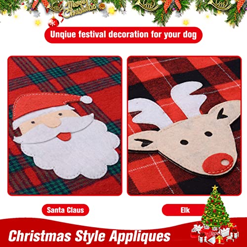 Pawchie 2 Pcs Christmas Dog Bandanas With Handmade Applique (Santa Claus & Elk), Washable Plaid Triangle Bibs Scarfs For Puppy #TOP4