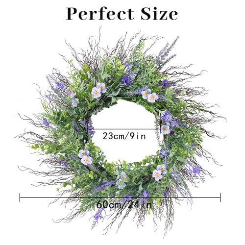 Beinhome Lavender Wreath for Front Door, fo Mom, Hand-Made Spring Wreath for Outdoor, Home, Porch, Wall or Window