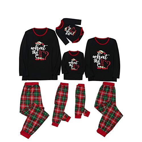 Matching Family Pajamas Sets Christmas PJ's with Letter Plaid Printed Long Sleeve Tee and Pants Xmas Sleepwear Black